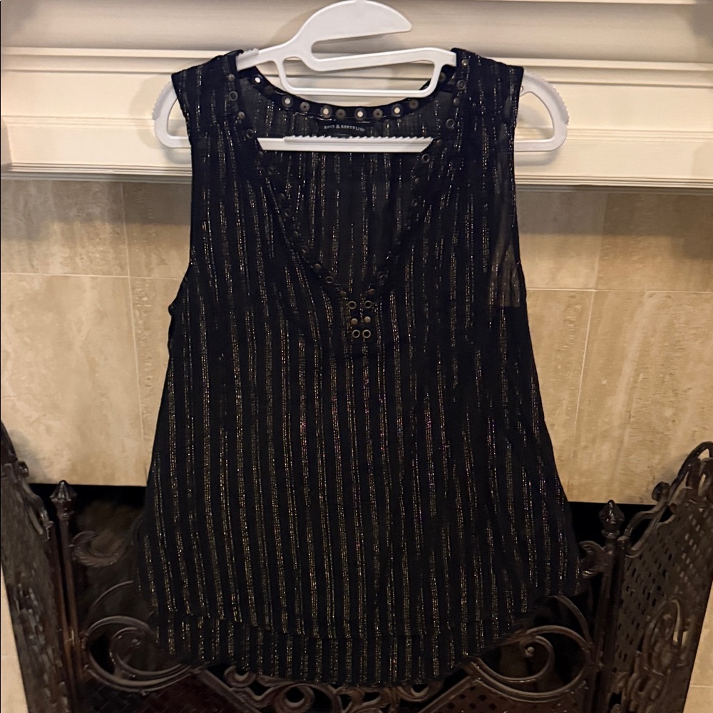 Rock & republic Black and Gold Sleeveless Top with grommets large